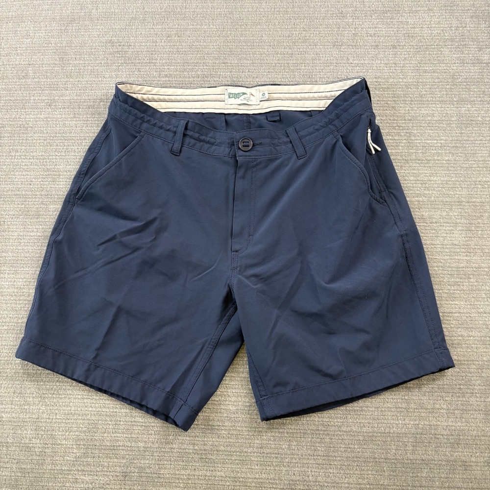 Huckberry Wellen Hybrid Cruiser Shorts Mens 32 Navy Blue 7" Inseam Quick-Dry